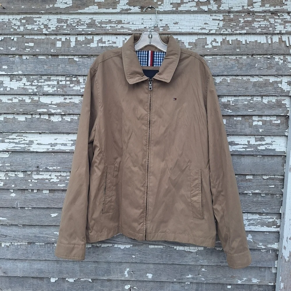 EUC Tommy Hilfiger Men's Classic Front-Zip Micro-Twill Jacket Khaki Size Large